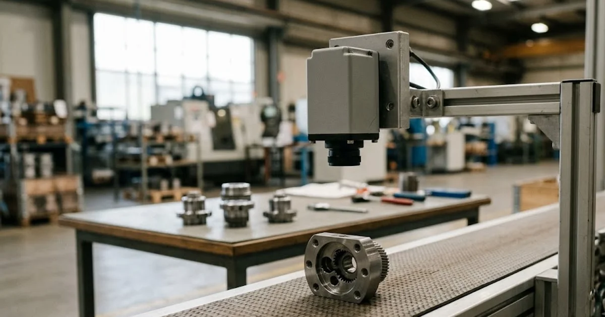 Inspection camera aimed at a new part variant on a running conveyor
