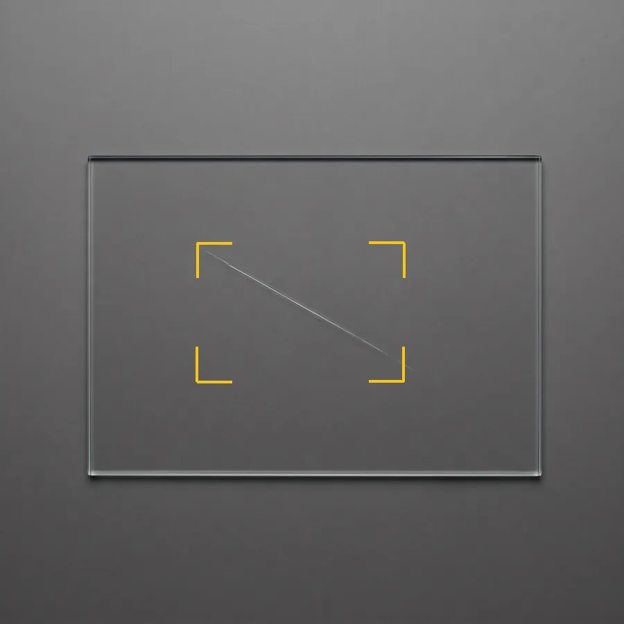 Fine scratch across the face. Glass scratch and edge chip detection.