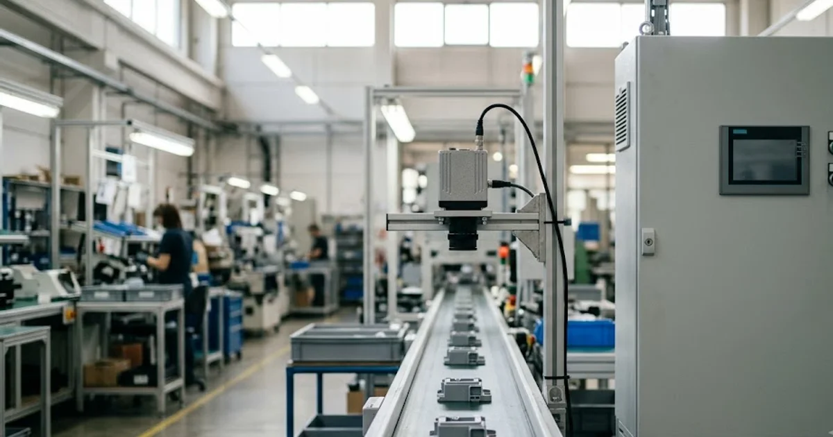 Compact inspection camera and a control cabinet on a tidy production line